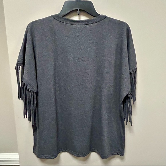 Violets Are Blue Sz S Gray & Pink T Shirt NWOT Life Is A Beach 🏖️ Fringe Sleeves - Picture 4 of 5